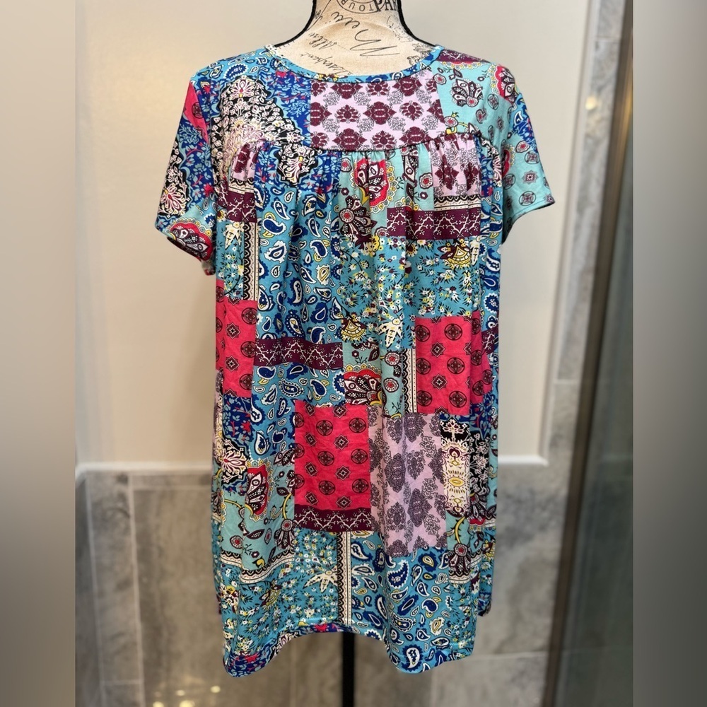 Colorful Patchwork Boho Tunic Size XL NWT